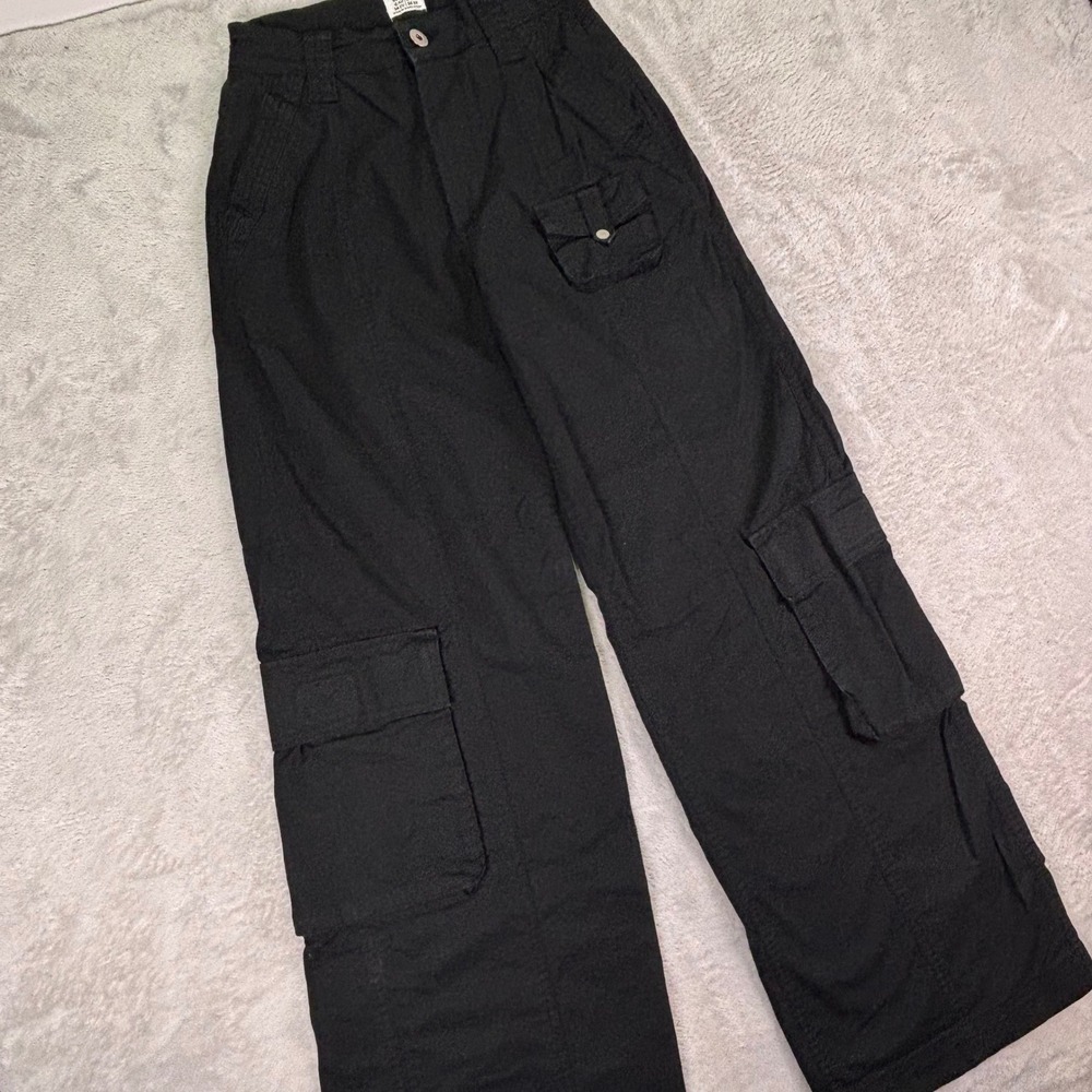 Cotton On Women's Cargo Pants Size 2 Black Utility Wide Leg‎ Stretch Streetwear